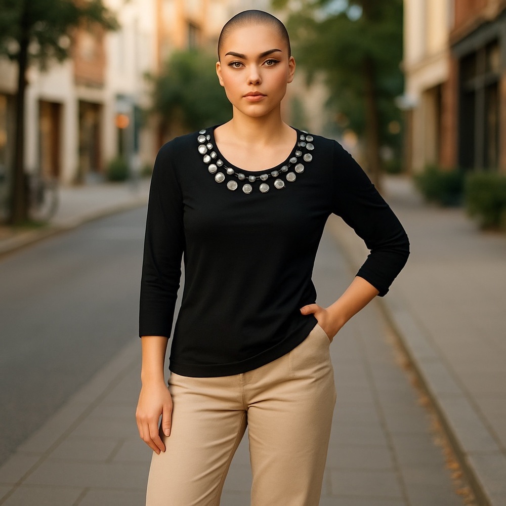 #59 Guillaume Black Embellished 3/4 Sleeve Tee